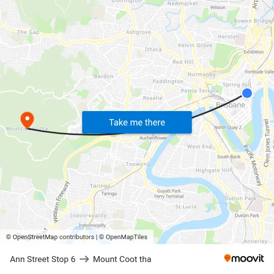 Ann Street Stop 6 to Mount Coot tha map