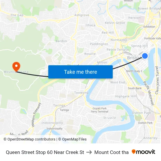 Queen Street Stop 60 Near Creek St to Mount Coot tha map