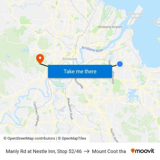 Manly Rd at Nestle Inn, Stop 52/46 to Mount Coot tha map