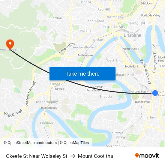 Okeefe St Near Wolseley St to Mount Coot tha map