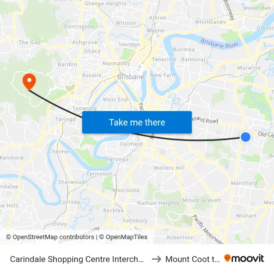 Carindale Shopping Centre Interchange to Mount Coot tha map
