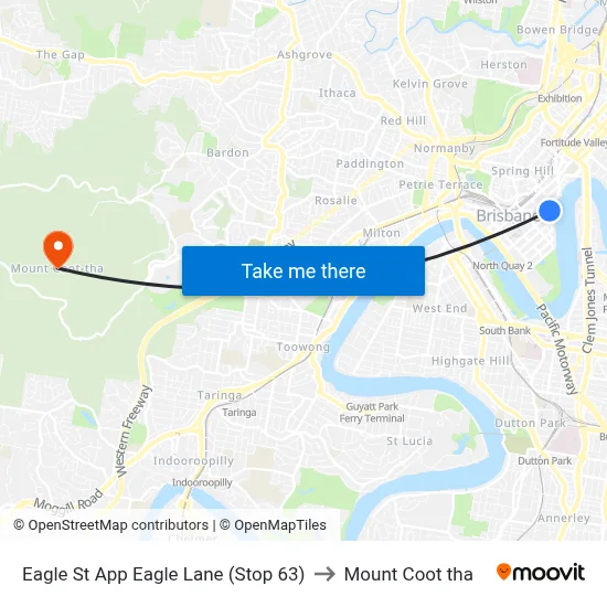 Eagle St App Eagle Lane (Stop 63) to Mount Coot tha map