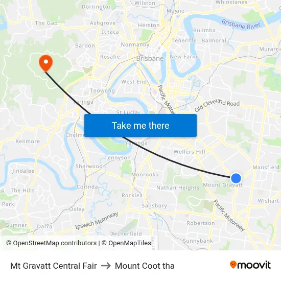 Mt Gravatt Central Fair to Mount Coot tha map