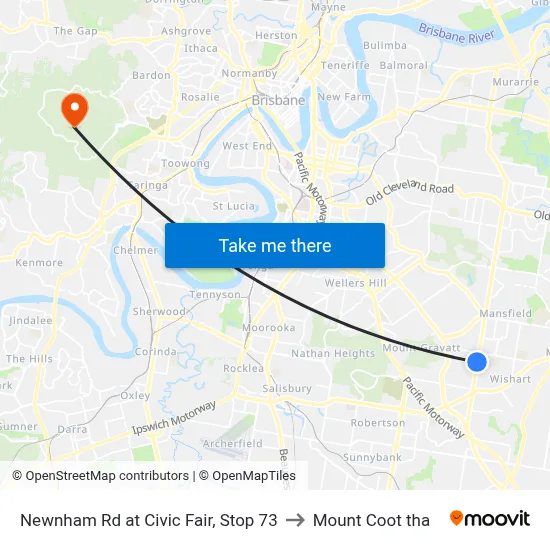 Newnham Rd at Civic Fair, Stop 73 to Mount Coot tha map