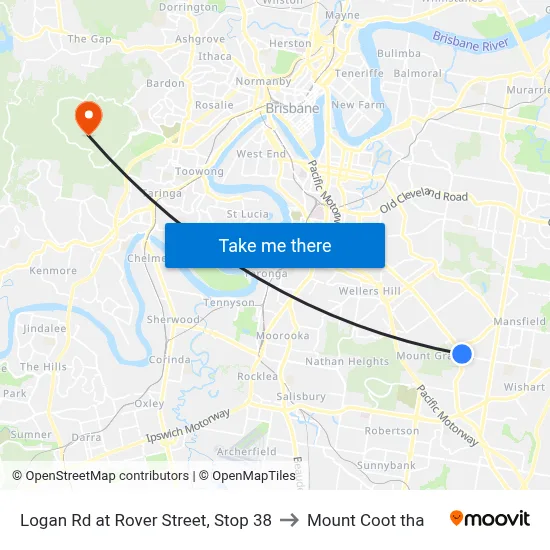 Logan Rd at Rover Street, Stop 38 to Mount Coot tha map
