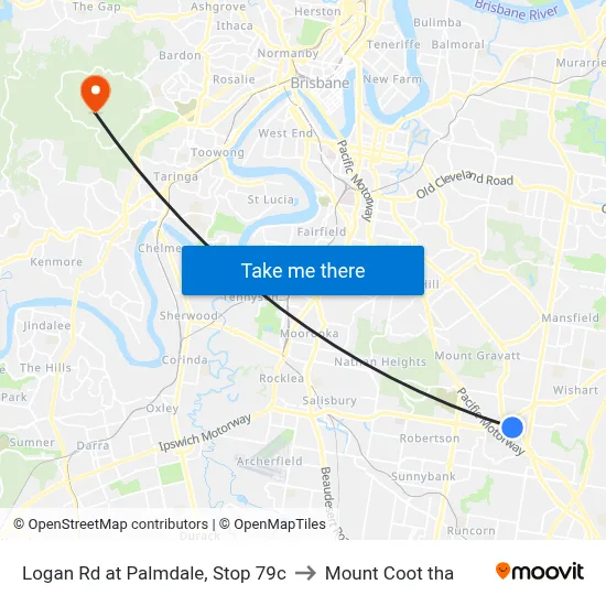Logan Rd at Palmdale, Stop 79c to Mount Coot tha map