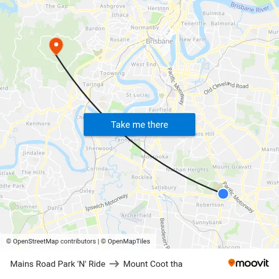 Mains Road Park 'N' Ride to Mount Coot tha map
