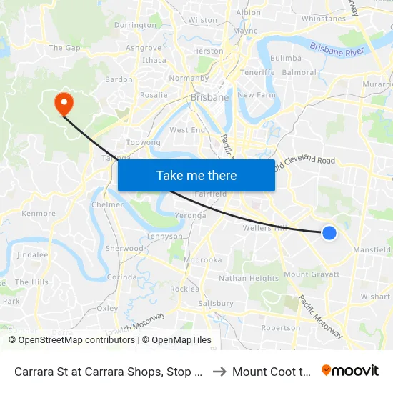 Carrara St at Carrara Shops, Stop 52 to Mount Coot tha map