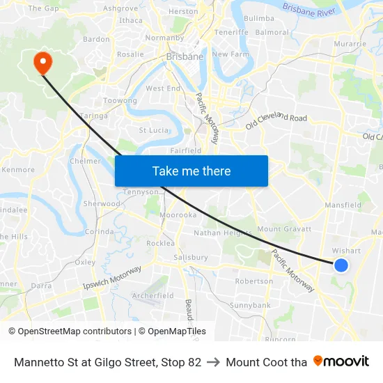 Mannetto St at Gilgo Street, Stop 82 to Mount Coot tha map