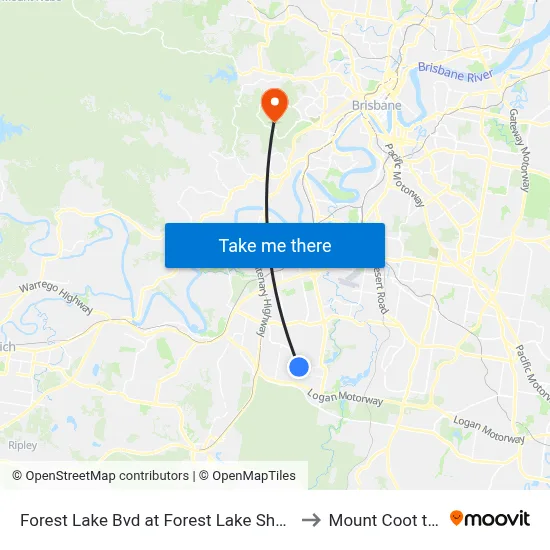 Forest Lake Bvd at Forest Lake Shops to Mount Coot tha map