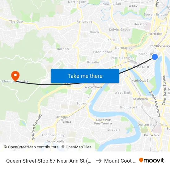 Queen Street Stop 67 Near Ann St (Orient) to Mount Coot tha map