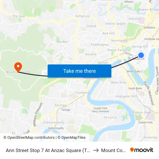 Ann Street Stop 7 At Anzac Square (Temp Closed) to Mount Coot tha map