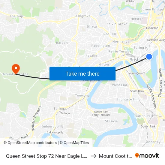 Queen Street Stop 72 Near Eagle Lane to Mount Coot tha map