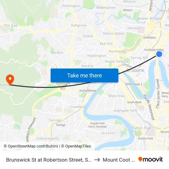 Brunswick St at Robertson Street, Stop 5 to Mount Coot tha map