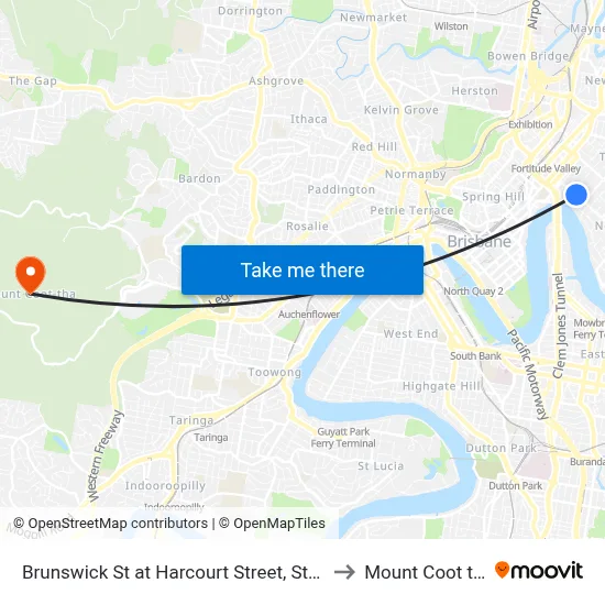 Brunswick St at Harcourt Street, Stop 6 to Mount Coot tha map