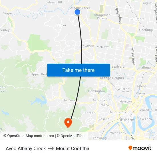 Aveo Albany Creek to Mount Coot tha map