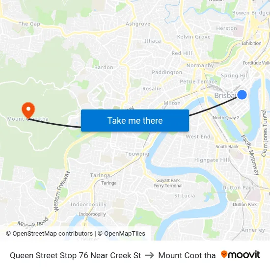 Queen Street Stop 76 Near Creek St to Mount Coot tha map