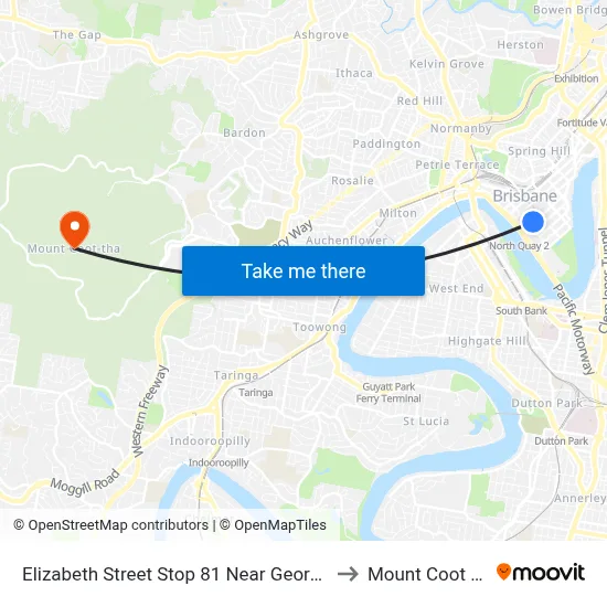 Elizabeth Street Stop 81 Near George St to Mount Coot tha map