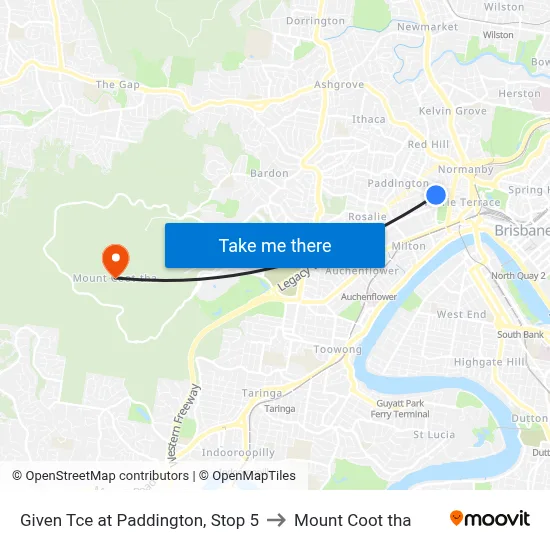 Given Tce at Paddington, Stop 5 to Mount Coot tha map