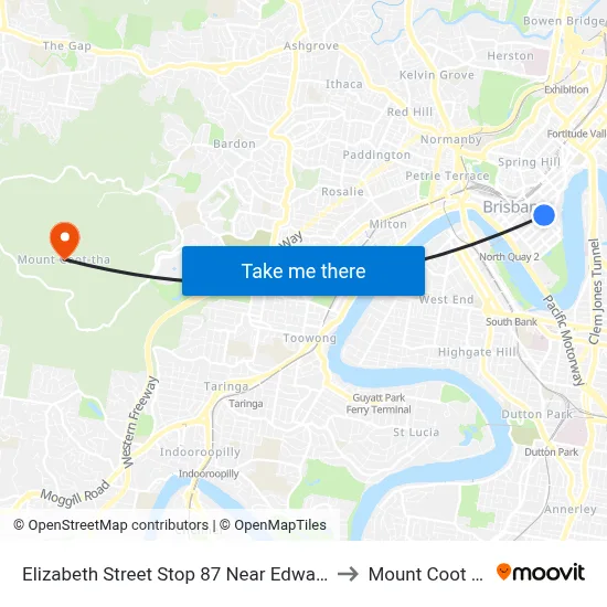 Elizabeth Street Stop 87 Near Edward St to Mount Coot tha map