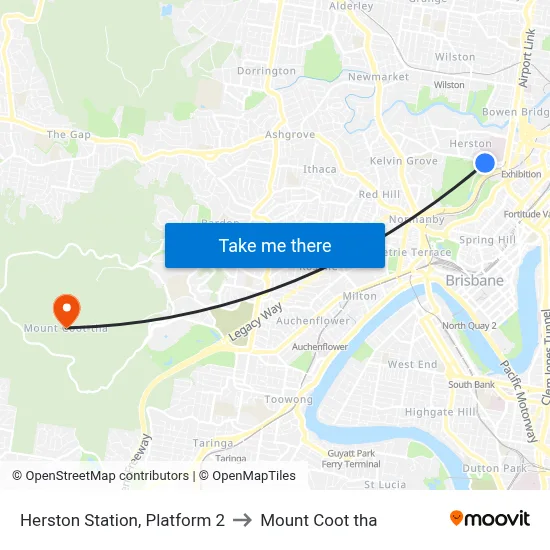 Herston Station, Platform 2 to Mount Coot tha map