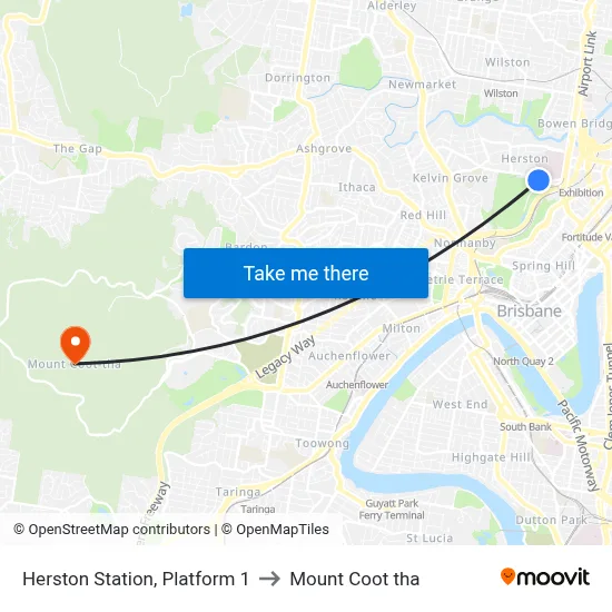 Herston Station, Platform 1 to Mount Coot tha map