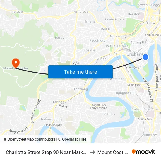 Charlotte Street Stop 90 Near Market St to Mount Coot tha map