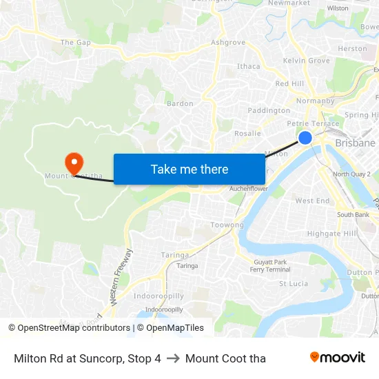 Milton Rd at Suncorp, Stop 4 to Mount Coot tha map