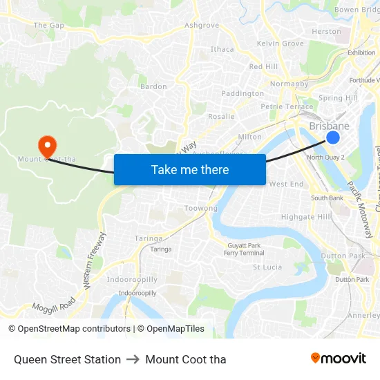 Queen Street Station to Mount Coot tha map