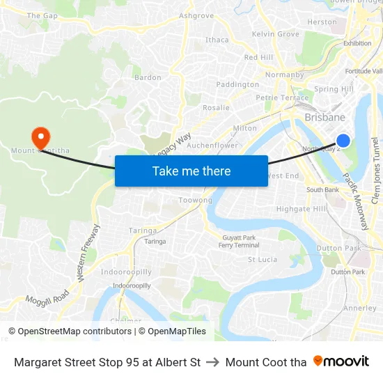 Margaret Street Stop 95 at Albert St to Mount Coot tha map