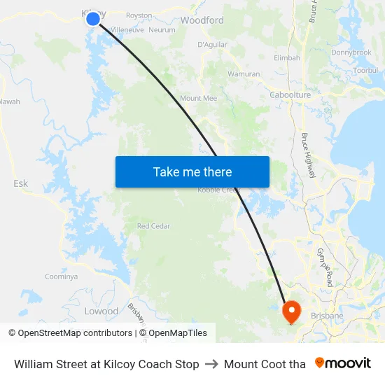 William Street at Kilcoy Coach Stop to Mount Coot tha map