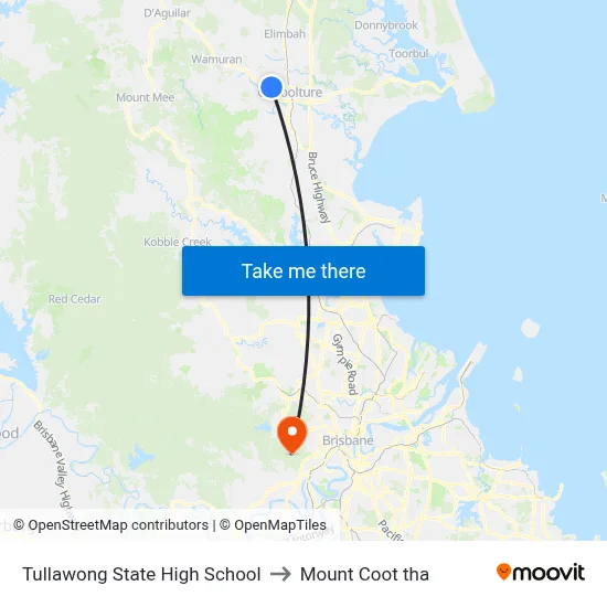 Tullawong State High School to Mount Coot tha map