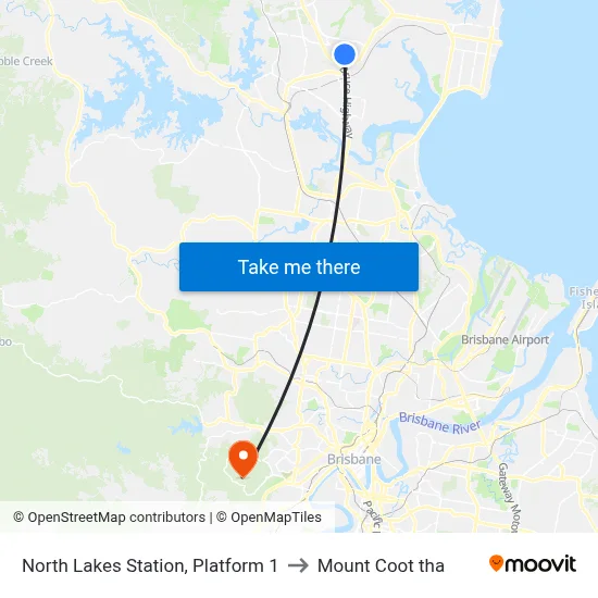 North Lakes Station, Platform 1 to Mount Coot tha map
