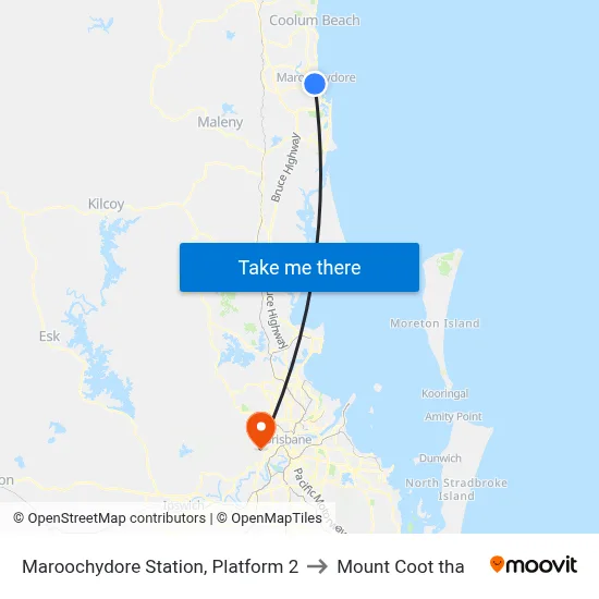 Maroochydore Station, Platform 2 to Mount Coot tha map