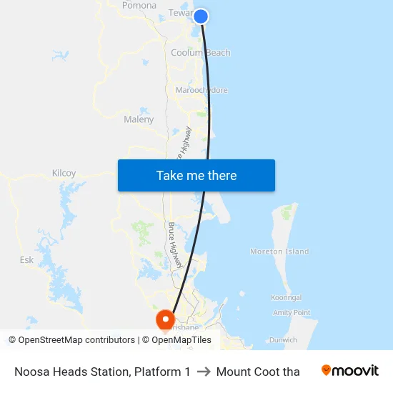 Noosa Heads Station, Platform 1 to Mount Coot tha map