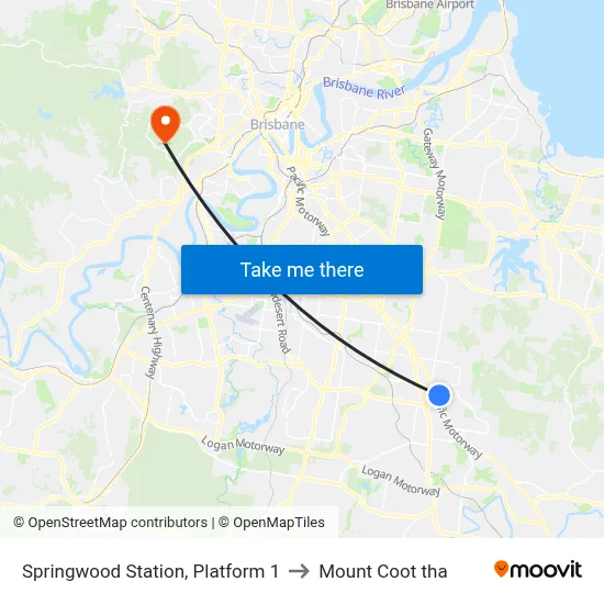 Springwood Station, Platform 1 to Mount Coot tha map
