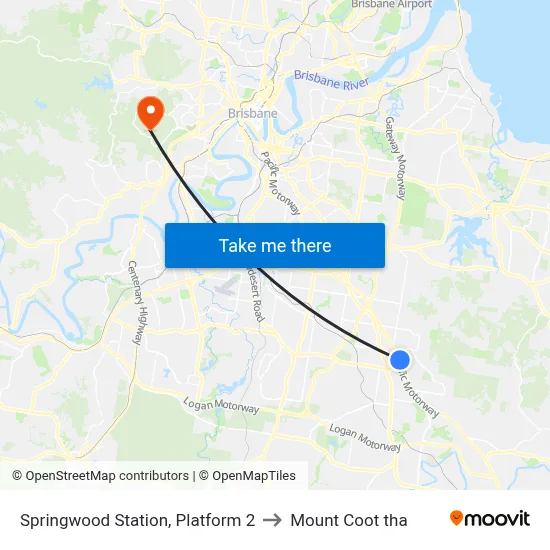 Springwood Station, Platform 2 to Mount Coot tha map