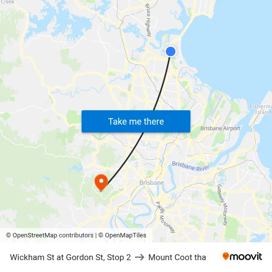 Wickham St at Gordon St, Stop 2 to Mount Coot tha map