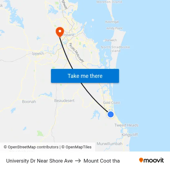 University Dr Near Shore Ave to Mount Coot tha map