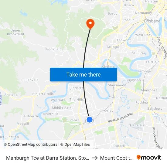 Manburgh Tce at Darra Station, Stop B to Mount Coot tha map