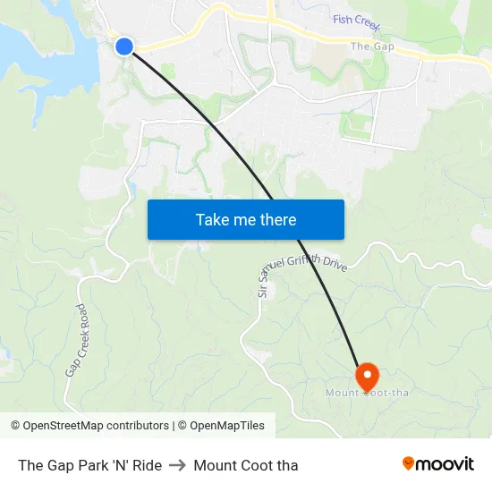The Gap Park 'N' Ride to Mount Coot tha map