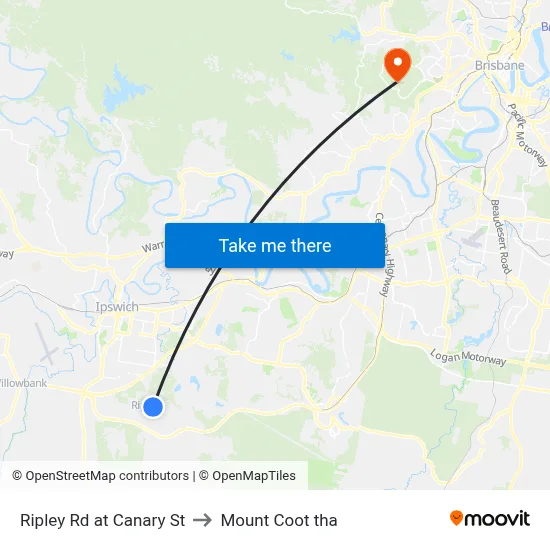 Ripley Rd at Canary St to Mount Coot tha map