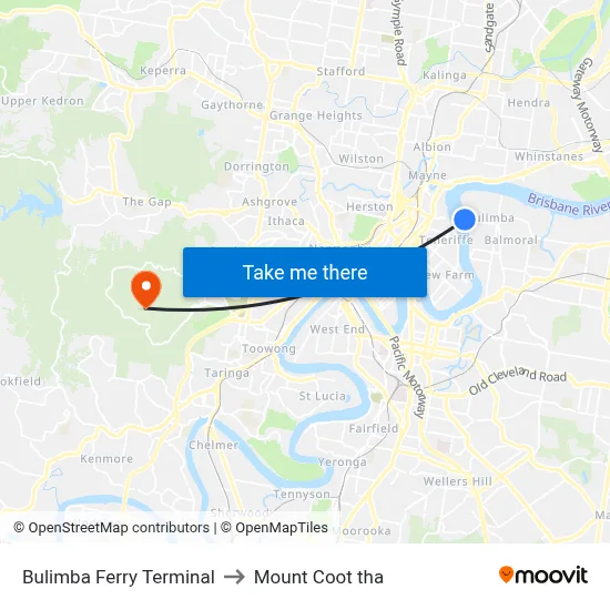 Bulimba Ferry Terminal to Mount Coot tha map