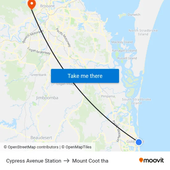 Cypress Avenue Station to Mount Coot tha map