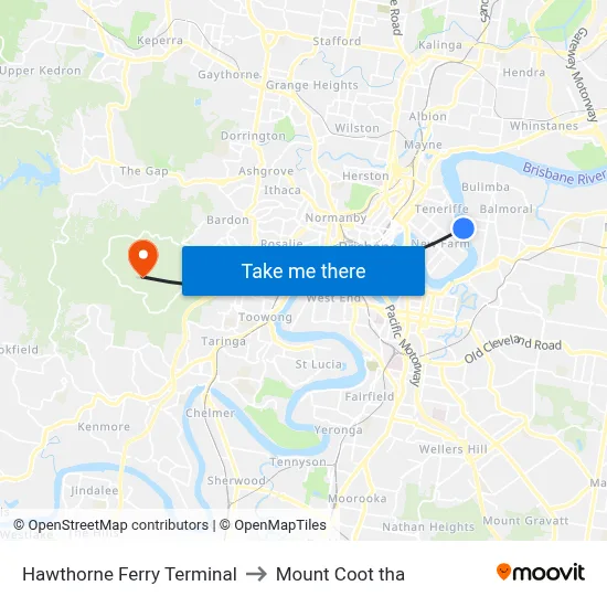 Hawthorne Ferry Terminal to Mount Coot tha map