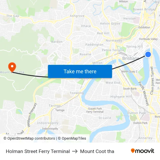 Holman Street Ferry Terminal to Mount Coot tha map