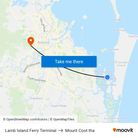Lamb Island Ferry Terminal to Mount Coot tha map