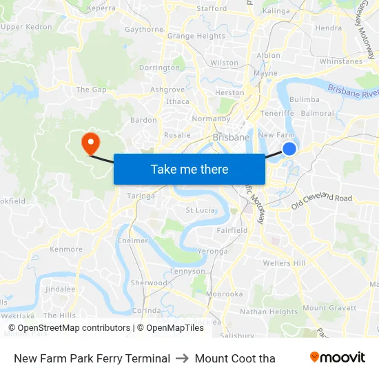 New Farm Park Ferry Terminal to Mount Coot tha map