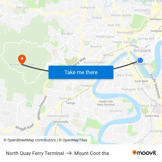 North Quay Ferry Terminal to Mount Coot tha map