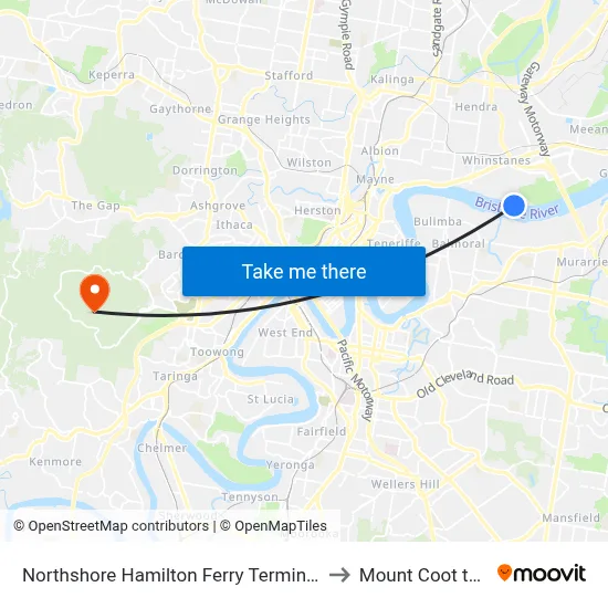 Northshore Hamilton Ferry Terminal to Mount Coot tha map